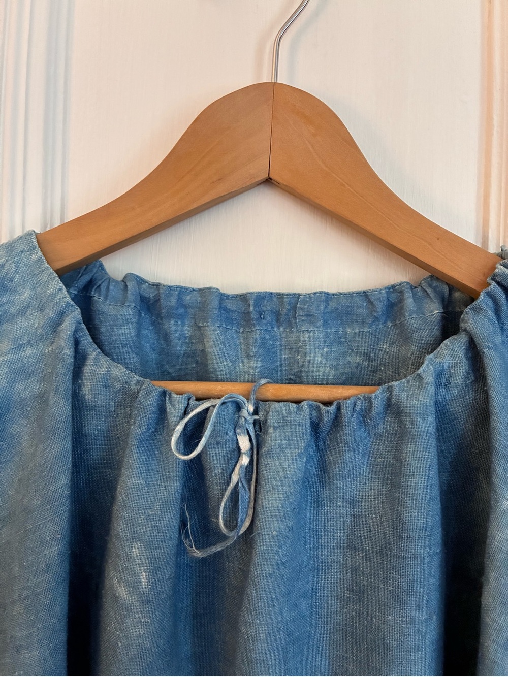 Real antique, 19th century, French, indigo-dyed, natural linen dress
